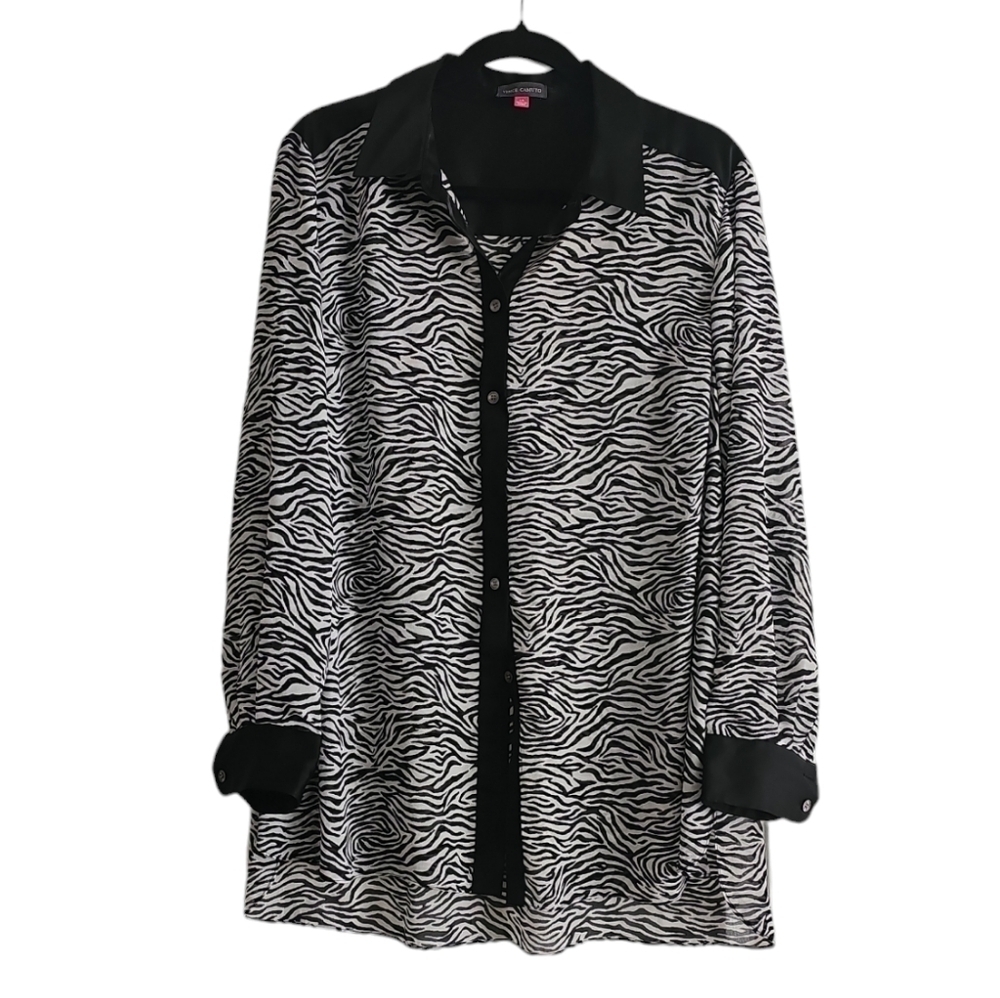 Vince Camuto Women's Zebra Print Long Sleeve Button Down Shirt